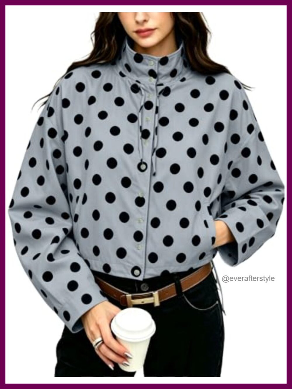 Women's Polka Dot Cropped Jacket Button Front Lightweight